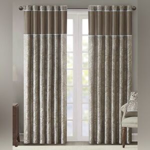 Madison Park- 2 Panel Curtain. Faux Silk Paisley Jacquard. Taupe and Teal NWT.